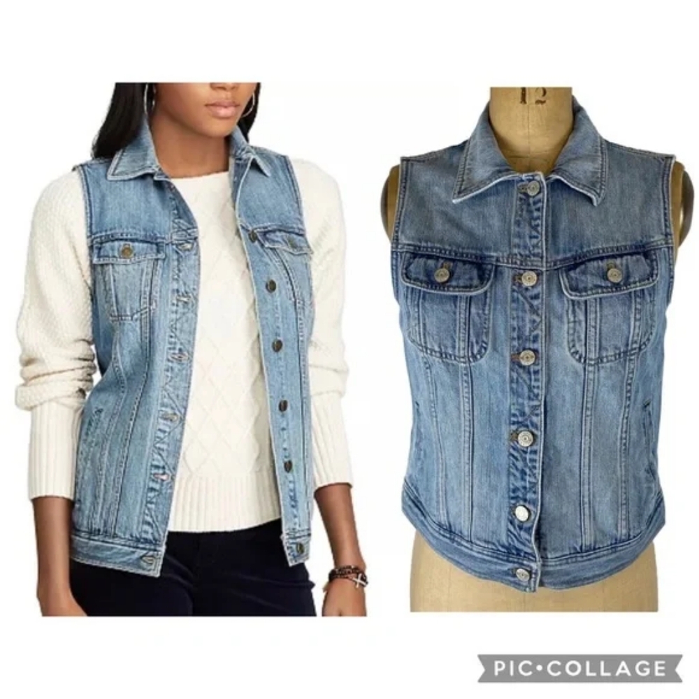 Chaps Women’s Light Wash Denim Vest Size M